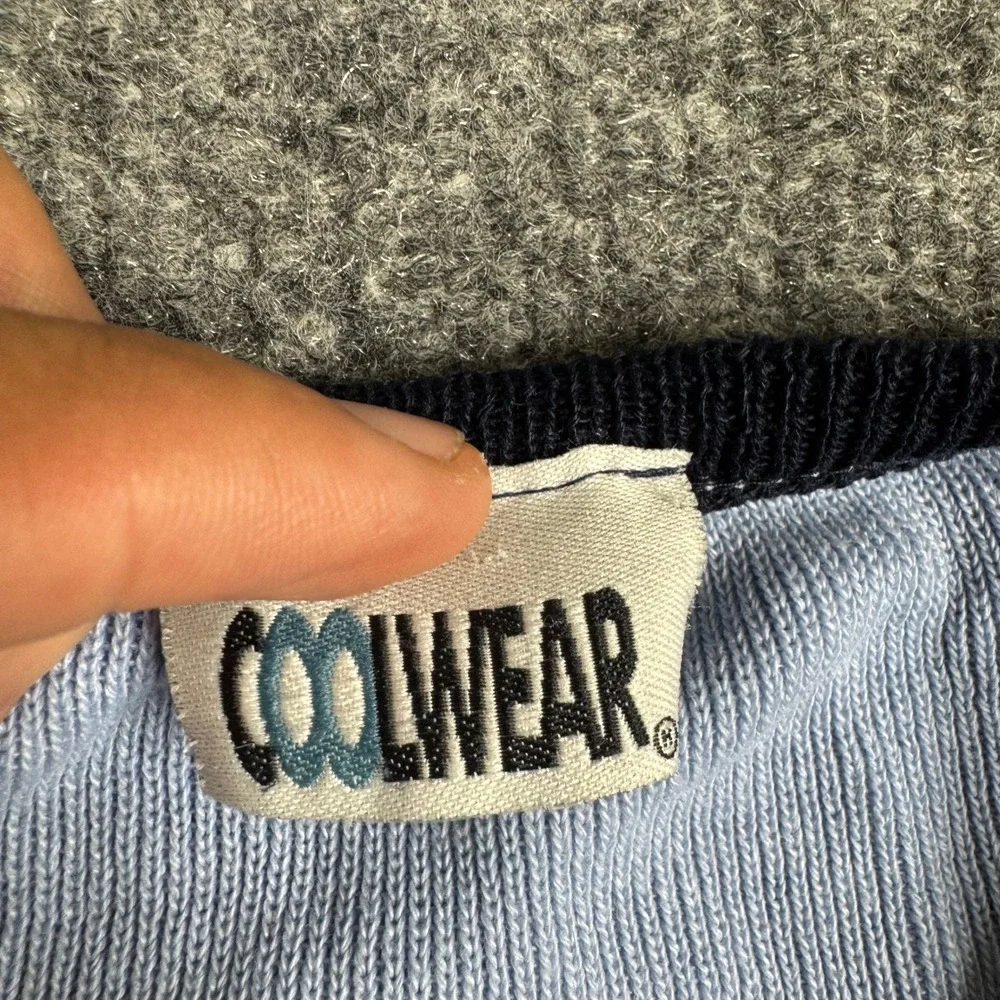 Coolwear Sweater Mens Large Blue Chevron Knit V-Neck Short Sleeve USA Made Retro